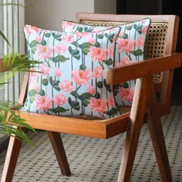 Abolee Homes White & Pink Set of 2 Floral Square Cushion Covers image 2