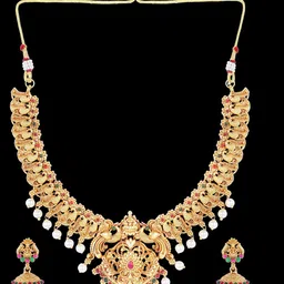 JANAVI Gold-Plated Stone Studded & Beaded Lakshmi Goddess Jewellery Set image 4