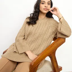 SALT ATTIRE Women Cable Knit Woollen Pullover Sweaters-image-10