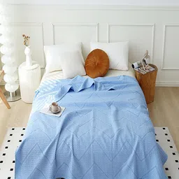 JC HOME Blue Geometric AC Room 300 GSM Single Bed Quilt-image-0