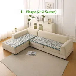 HOKIPO Florentina Series Magnolia Green & White 2 Pieces Velvet L shape 6Seater Sofa Cover-image-3