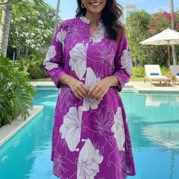 Tzelynn Women Floral Printed Regular Pure Cotton Kurta with Trousers-image-3