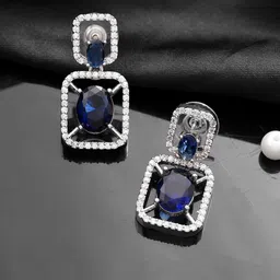 Silvermerc Designs Silver-Plated American Diamond Studded Drop Earrings image 4