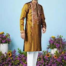 House Of Sanskruti Men Flared Sleeves Jacquard Handloom Kurta image 4