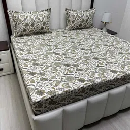 Pure Decor Royal Passion Brown Printed Pure Cotton 350 TC Queen Bedsheet Set 2.28m x 2.54m-image-38