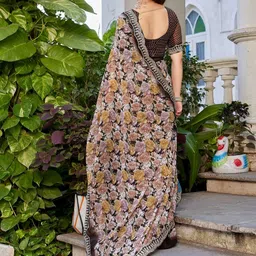 HERE&NOW Floral Embroidered Pure Georgette Saree image 3