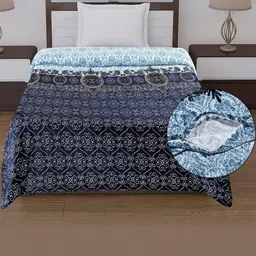 REALDREAM Blue Floral Mild Winter 300 GSM Single Bed Dohar Cover-image-2
