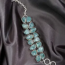 Exotic India Natural Raw Green Apatite Gemstone Sterling Silver Bracelet-picture-18