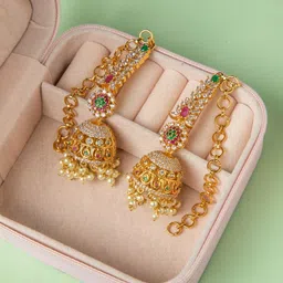 Niscka Gold-Plated Cubic Zirconia Stones Studded Dome Shaped Jhumkas-picture-55