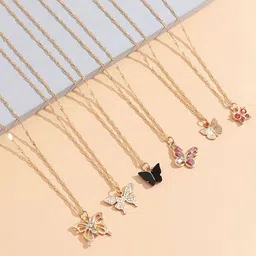 Shining Diva Fashion Set Of 6 Gold-Plated Butterfly Shaped Pendants With Chains-picture-20