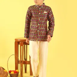 BAESD Boys Mandarin Collar Brocade With Pyjamas image 3