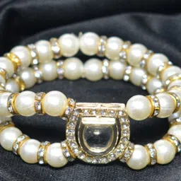 Aaruhi creation Sterling Silver Stones Studded & Beaded Wraparound Bracelet image 2