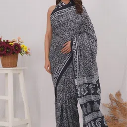 shivanya  handicrafts Shivanya Handicrafts Floral Pure Cotton Block Print Saree-picture-21