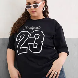 SASSAFRAS Curve Women Plus Size Typography Printed Round Neck Cotton Oversized T-shirt image 5