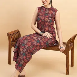 Anouk Mirage Women Ethnic Motifs Printed Mandarin Collar Regular Kurta with Trousers image 4
