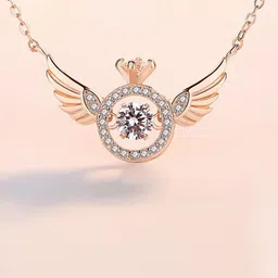 Vembley Women Rose Gold-Plated Angel Wings Moving Crystal Necklace-picture-20