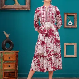 HIGHLIGHT FASHION EXPORT Women Abstract Printed Embroidered Fit & Flare Midi Dress-image-66