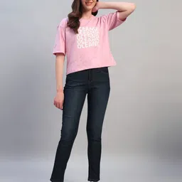 Cantabil Women Typography Printed Raw Edge T-shirt image 5