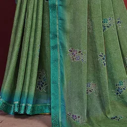 KALINI Floral Printed Saree With Attached Lace & Contrast Blouse Piece image 5