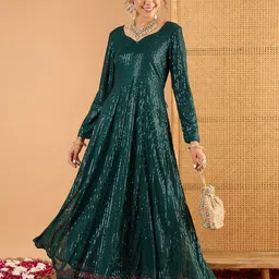 Shae by SASSAFRAS Women Sequence Embellished Sweetheart Neck Fit & Flare Midi Dress-picture-36