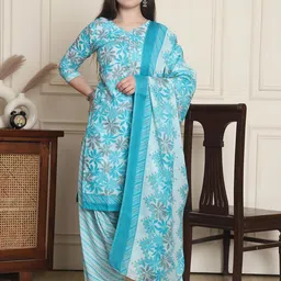 KALINI Floral Printed V-Neck Straight Kurta With Patiala & Dupatta-picture-48