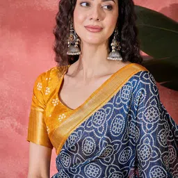 Sangria Bandhani Printed Woven Design Zari Border Saree With Unstitched Blouse image 5