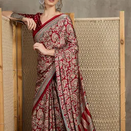 all about you Floral Printed Pure Crepe Block Print Saree-image-29