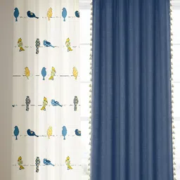 URBAN SPACE Blue & White Set of 4 Floral Door Curtain image 2