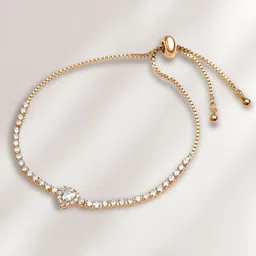 rubans Women 22K Gold-Plated Brass Heart Crystal Cubic Zirconia Adjustable Pull Chain Bracelet image 4