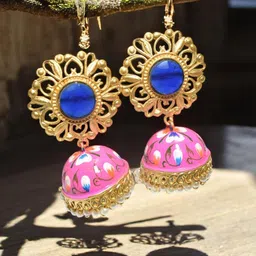 TISHUL JEWELS Gold-Plated Artificial Stones Studded & Beads Beaded Dome Shaped Jhumkas-picture-30