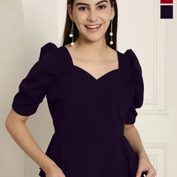 Metronaut Women Pack of 2 Puff Sleeve Peplum Top-picture-41