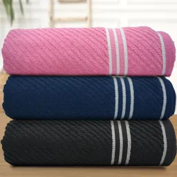 Myntra Elegant Homes Navy Blue & Pink 3 Pieces Cotton 400 GSM Bath Towel-picture-28