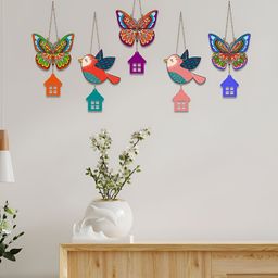 ArtVibes 5 Pieces Blue & Purple Printed Wooden Wall HangingDecor-picture-0