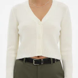 glitchez Ribbed V-Neck Cropped Cardigan image 4