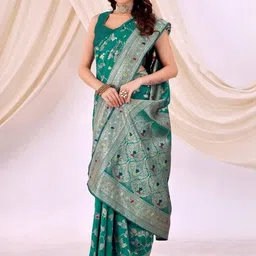 Moda Rapido Women Teal Sarees image 2