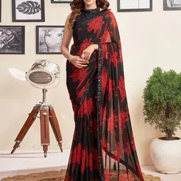 KALINI Floral Embelished Sequinned Dabu Saree image 1