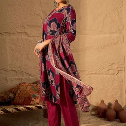 Indo Era Women Ethnic Motifs Printed Regular Pure Cotton Kurta with Trousers & With Dupatta image 3