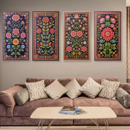Blue Floral Tapestry Series Set of 4 Printed Wall Painting Stretch Canvas Frame-image-6
