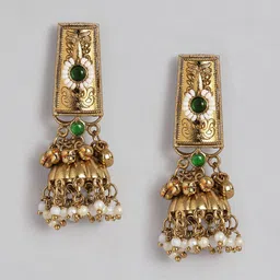 VIVAZS Gold Plated Contemporary Jhumkas Earrings image 5