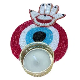 THE HOME CO. Red & White 2 Pieces Printed Evil Eye Tea Light Candle Holder image 2