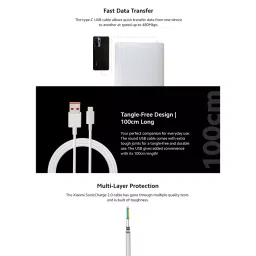 Xiaomi 100 cm Long C Type USB Cable with Fast Charging White image 3