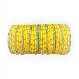 Qufrozy Yellow Glass Artificial Stones & Beads Bangle-picture-14
