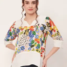 Moomaya White Floral Print Top-image-22