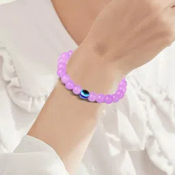 Rodya Unisex Set Of 2 purple Ceramic Evil Eye Artificial Beads Elasticated Bracelet-picture-10