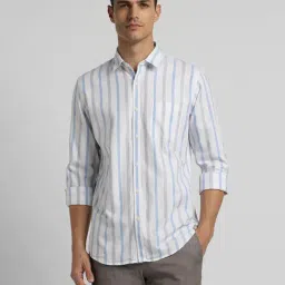 Peter England Casuals White Cotton Slim Fit Striped Shirt-picture-34