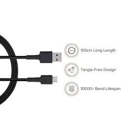 Xiaomi 100 cm Long C Type USB Cable with 3 A Fast Charging Black, CBAC10ZM image 2