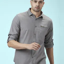 Urban Ranger by Pantaloons Grey Cotton Slim Fit Shirt-picture-32