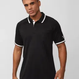 Reebok Black Slim Fit Printed Polo T-Shirt-image-53