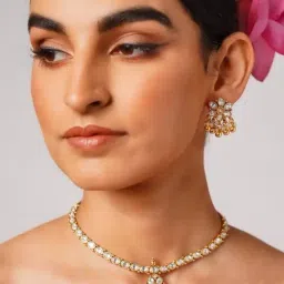 Jaypore Gold Deeva Drop Necklace & Earring Set-image-77