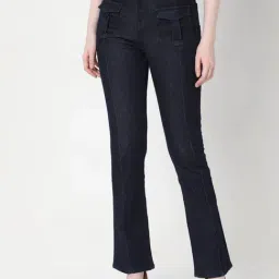 Vero Moda Dark Blue Blended High Rise Bootcut Jeans-image-64